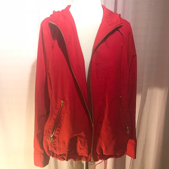 Michael Kors Red Hooded Rain Coat w/ Gold Detail! - Picture 3 of 8